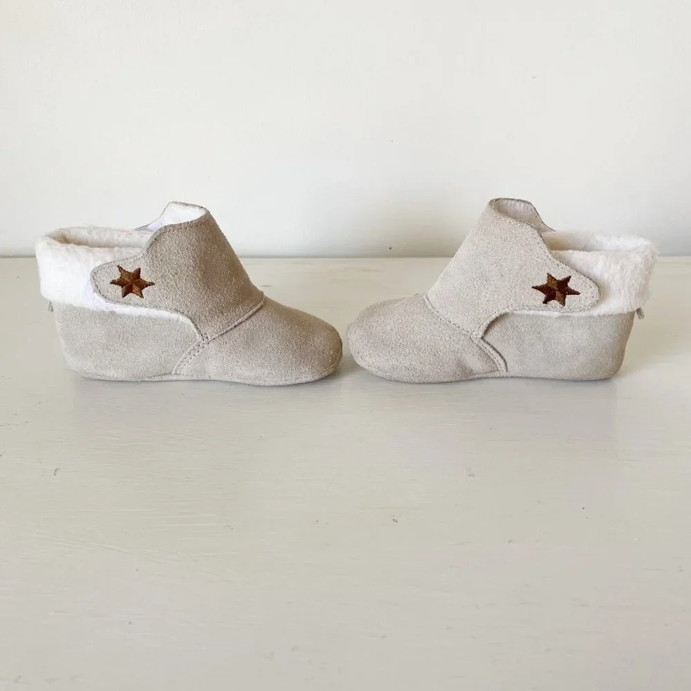 L'Amour Tan Booties Suede Leather Fleece Lined Star Infant Toddler 4 - Picture 5 of 9